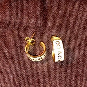 Coach Gold and White Hoop Earrings